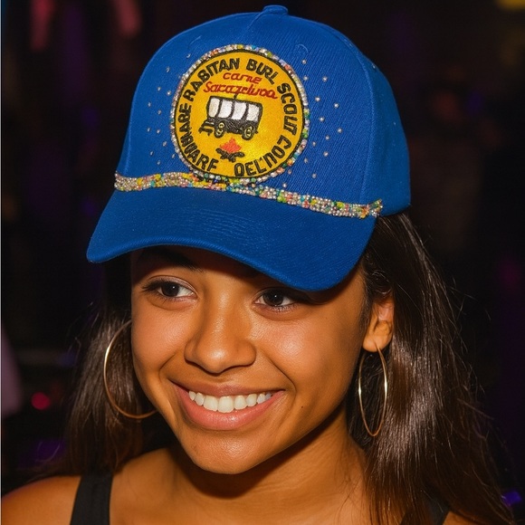 Handmade vintage Blinged out Camp Sacajawea Girl  Scout baseball Cap Hat - Picture 2 of 11